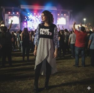 Boneyard Threadz Blue, Black & White Kimono Sleeve Pink Floyd Tunic Dress Large